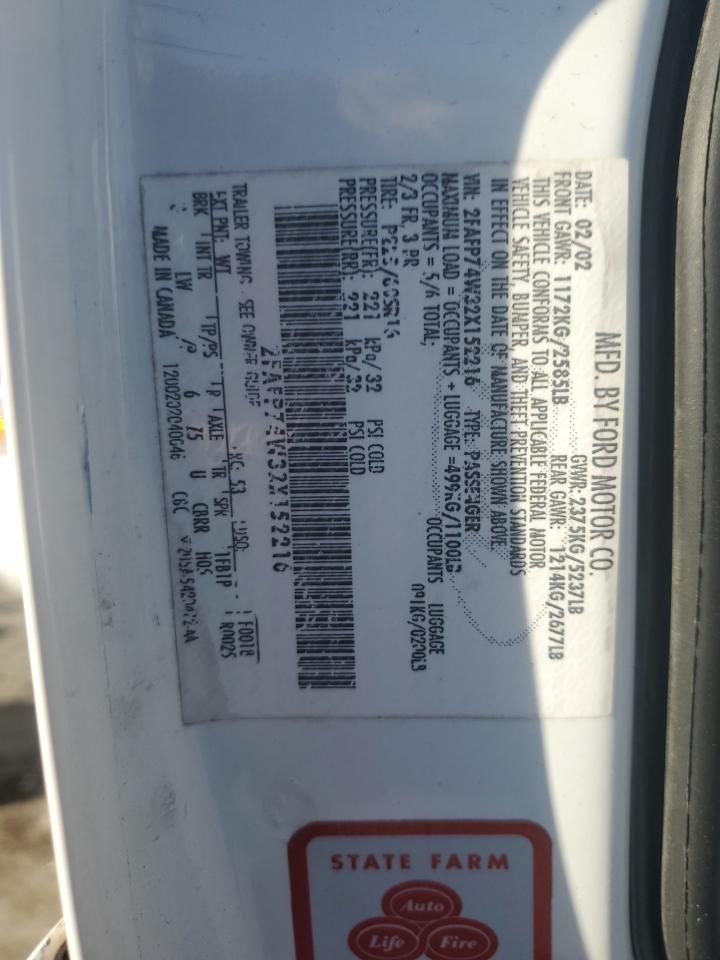 2002 Ford Crown Victoria Lx VIN: 2FAFP74W32X152216 Lot: 92315685