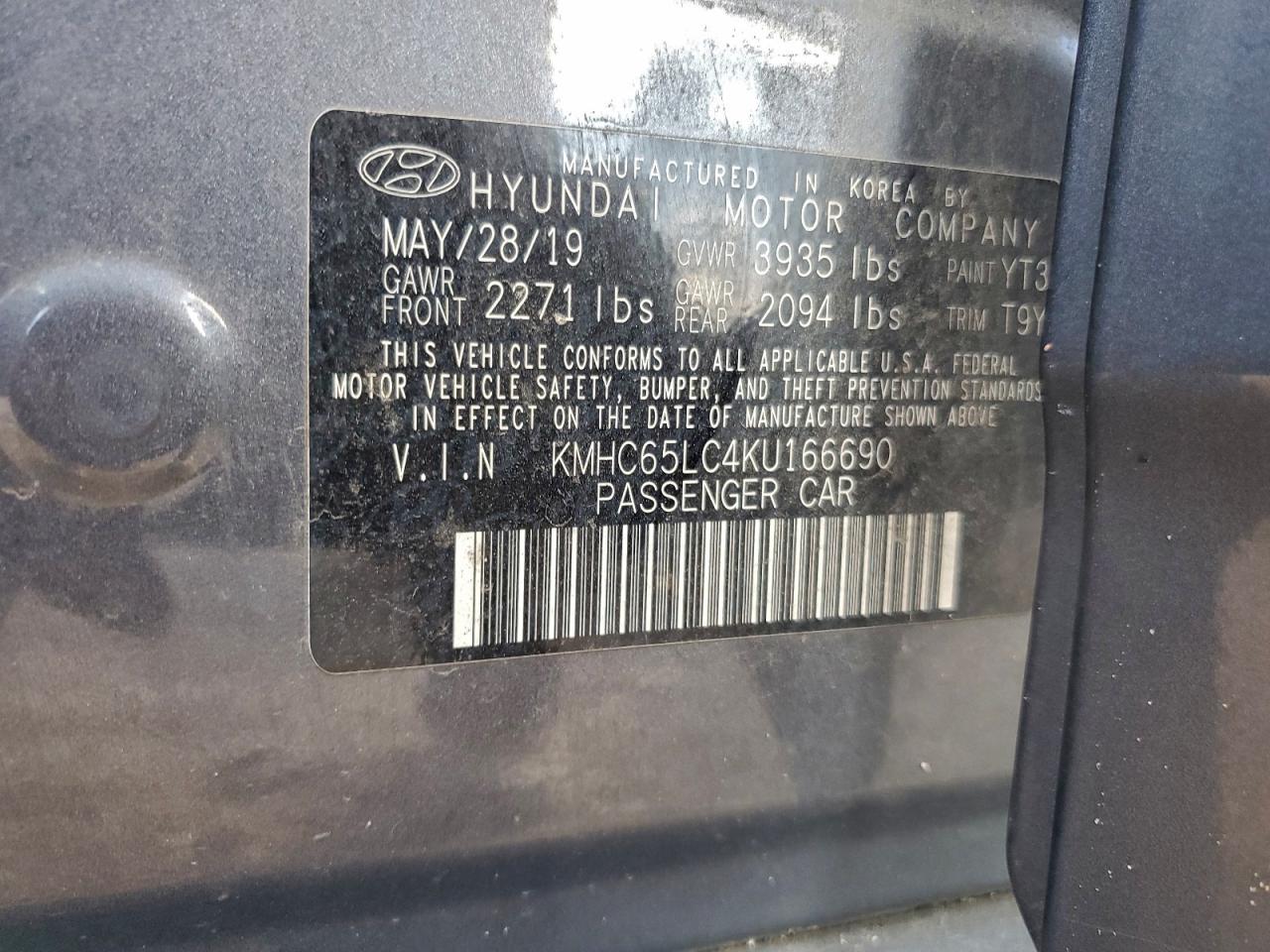 2019 Hyundai Ioniq Blue VIN: KMHC65LC4KU166690 Lot: 94296375