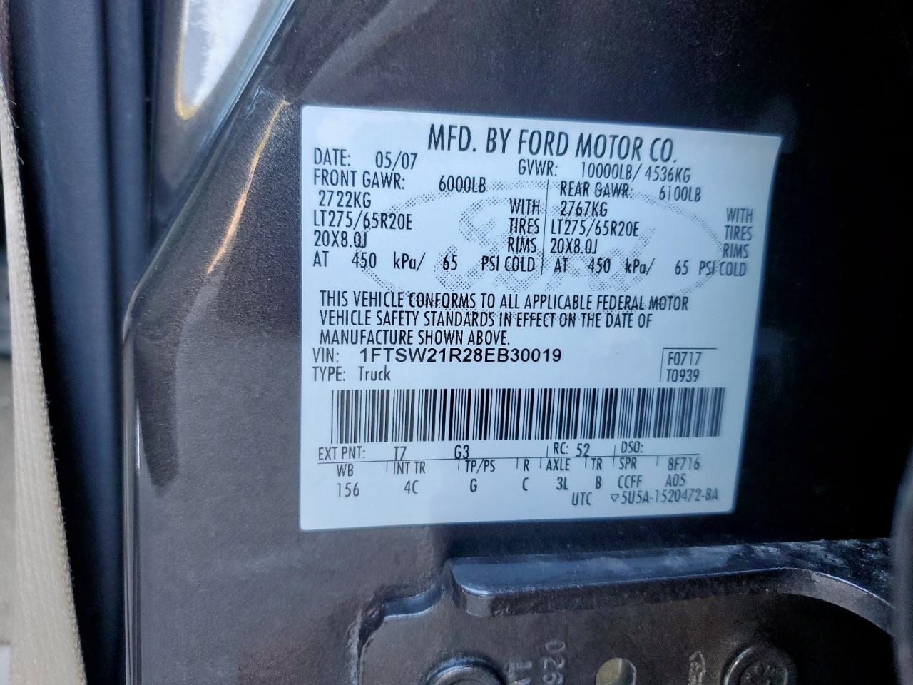 2008 Ford F250 Super Duty VIN: 1FTSW21R28EB30019 Lot: 91116665