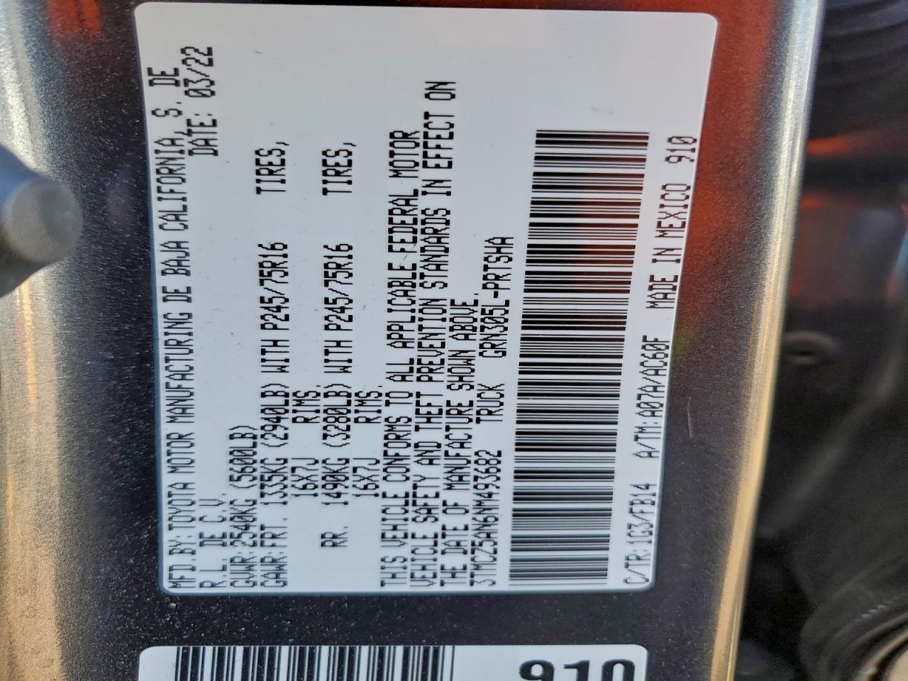 2022 Toyota Tacoma Double Cab VIN: 3TMCZ5AN6NM493682 Lot: 93708425