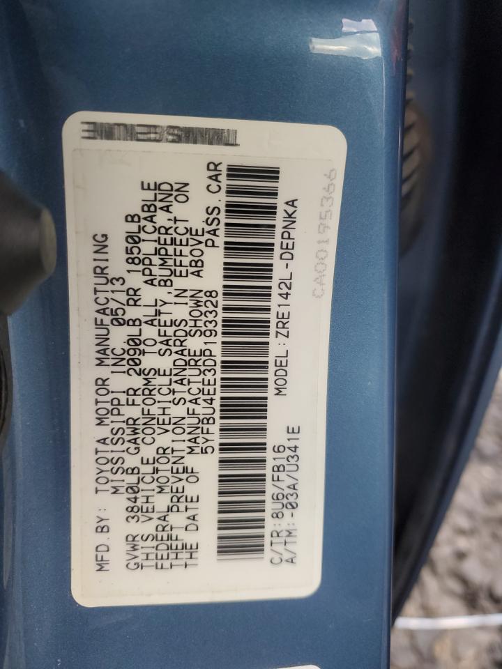 2013 Toyota Corolla Base VIN: 5YFBU4EE3DP193328 Lot: 91381495