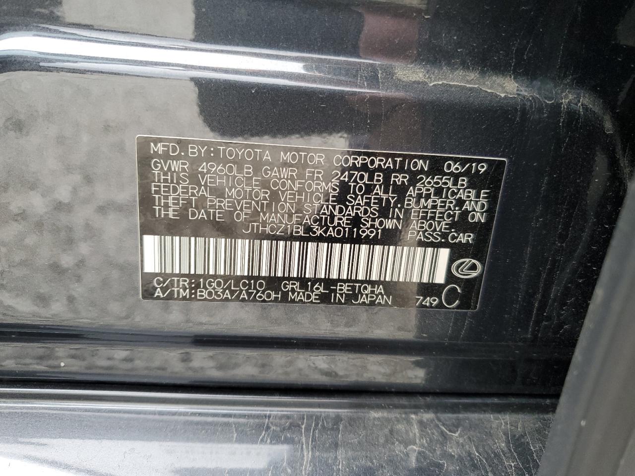 2019 Lexus Gs 350 Base VIN: JTHCZ1BL3KA011991 Lot: 91986475