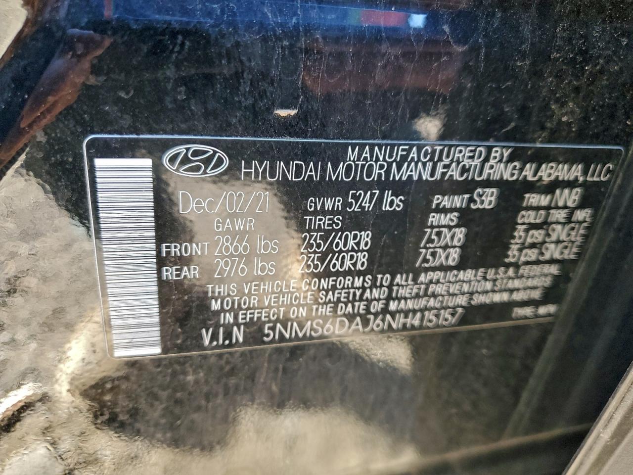 2022 Hyundai Santa Fe Sel VIN: 5NMS6DAJ6NH415157 Lot: 94249785