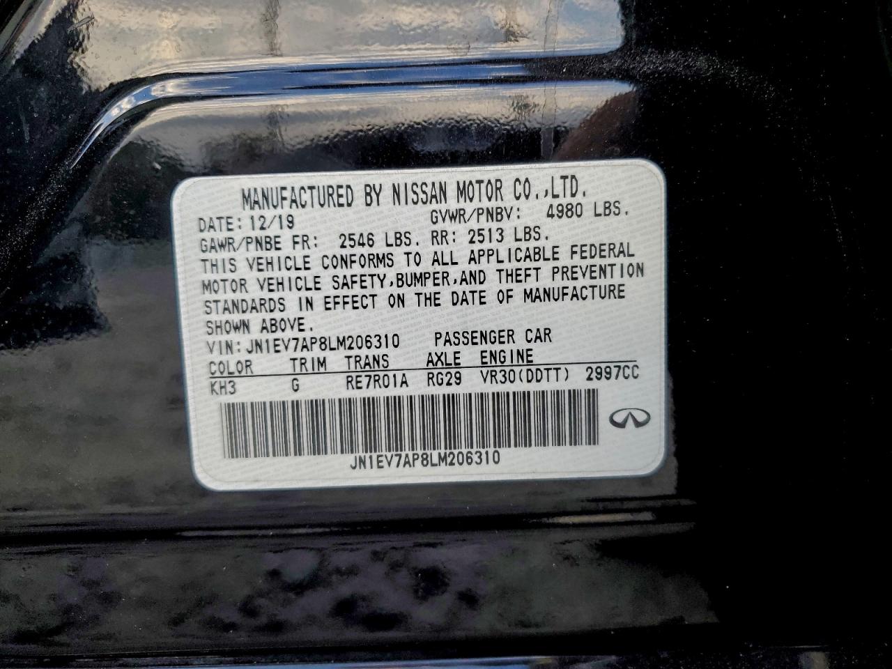 2020 Infiniti Q50 Pure VIN: JN1EV7AP8LM206310 Lot: 94393955