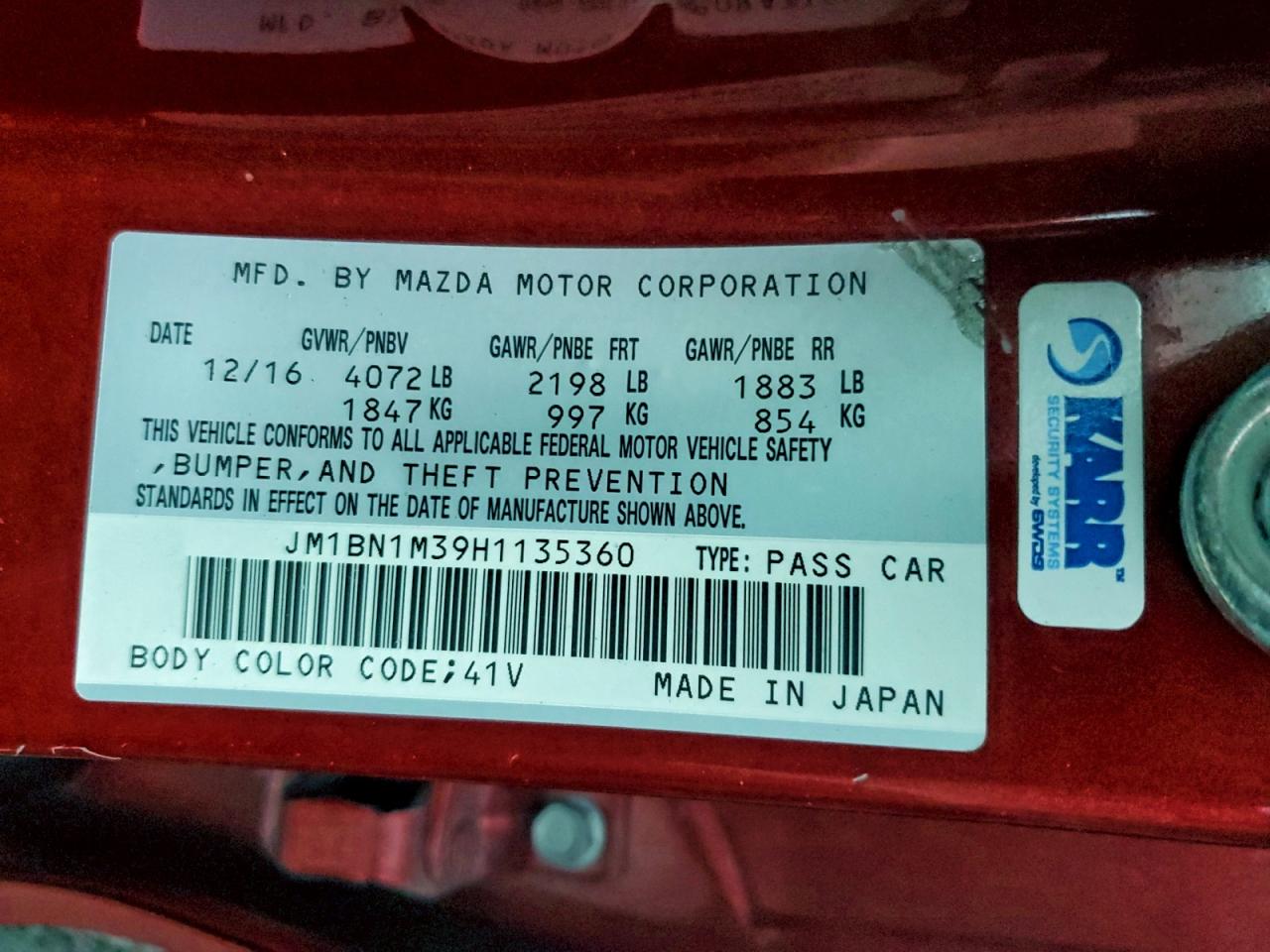 2017 Mazda 3 Grand Touring VIN: JM1BN1M39H1135360 Lot: 94361145