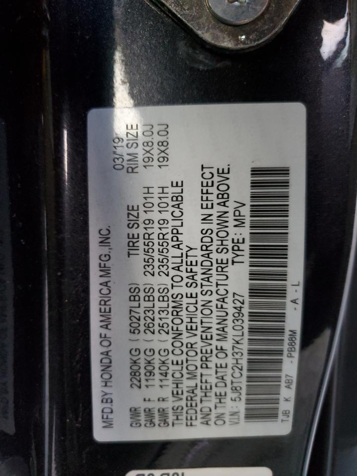 2019 Acura Rdx VIN: 5J8TC2H37KL039427 Lot: 92520005