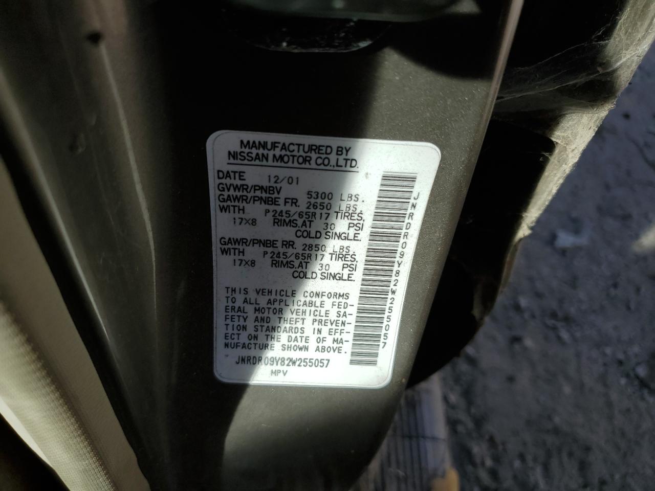 2002 Infiniti Qx4 VIN: JNRDR09Y82W255057 Lot: 91605225