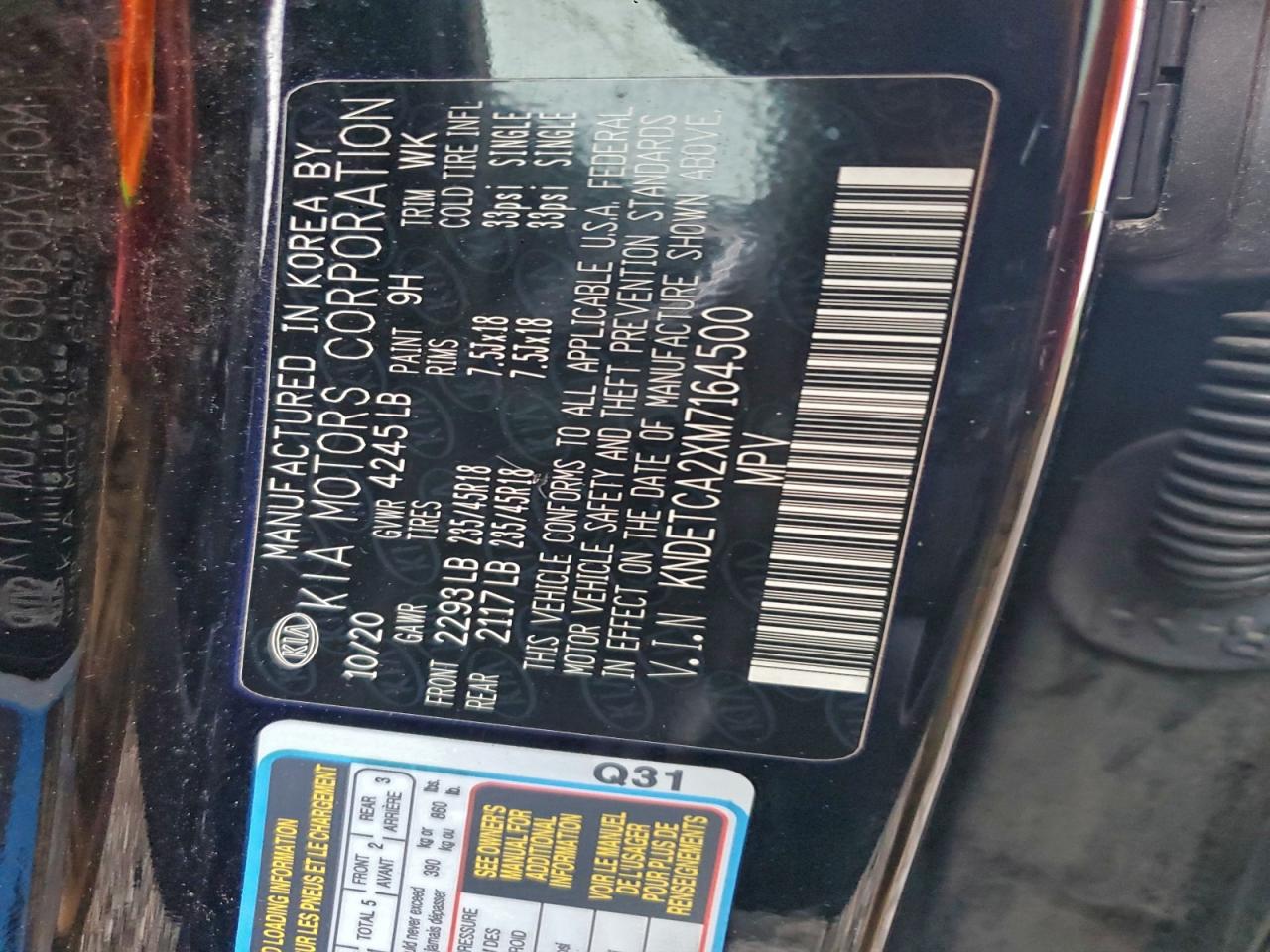 2021 Kia Seltos Sx VIN: KNDETCA2XM7164500 Lot: 94280335