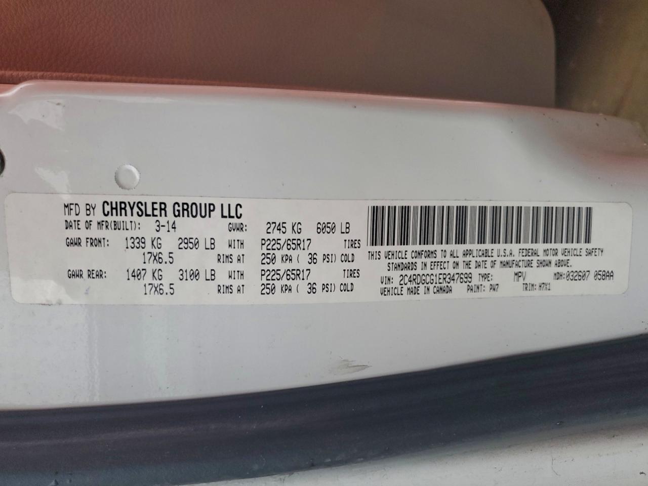 2014 Dodge Grand Caravan Sxt VIN: 2C4RDGCG1ER347699 Lot: 93870565