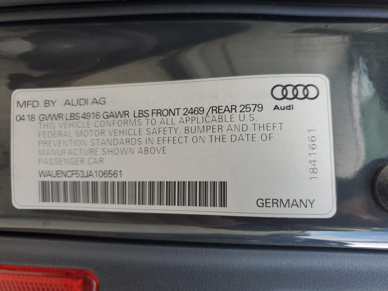 2018 Audi A5 Premium Plus S-Line VIN: WAUENCF53JA106561 Lot: 92662475