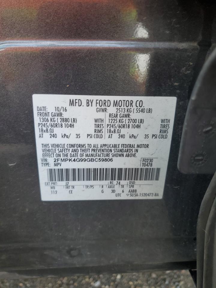 2016 Ford Edge Se VIN: 2FMPK4G99GBC59806 Lot: 92891785