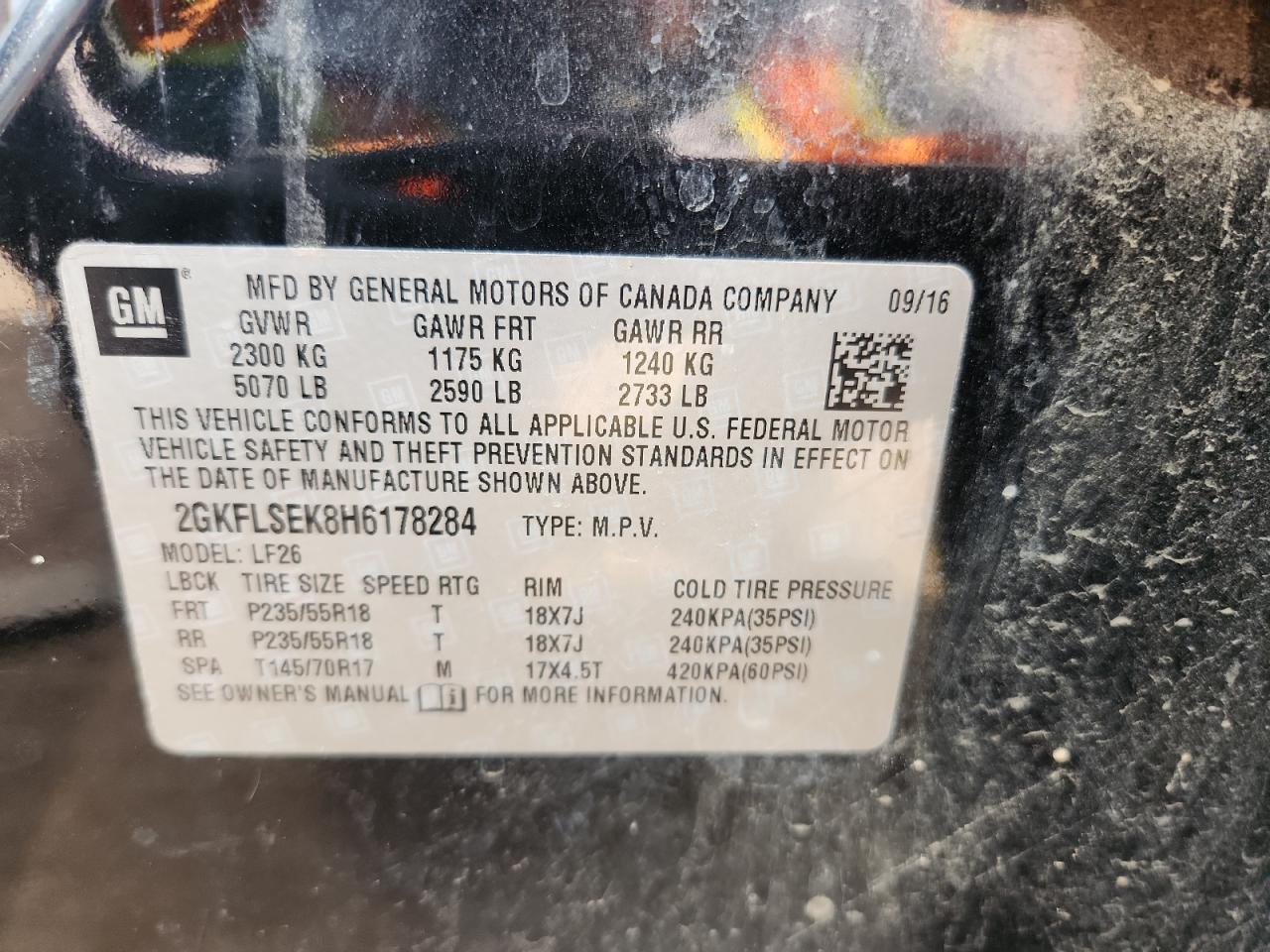 2017 GMC Terrain Sle VIN: 2GKFLSEK8H6178284 Lot: 91109775