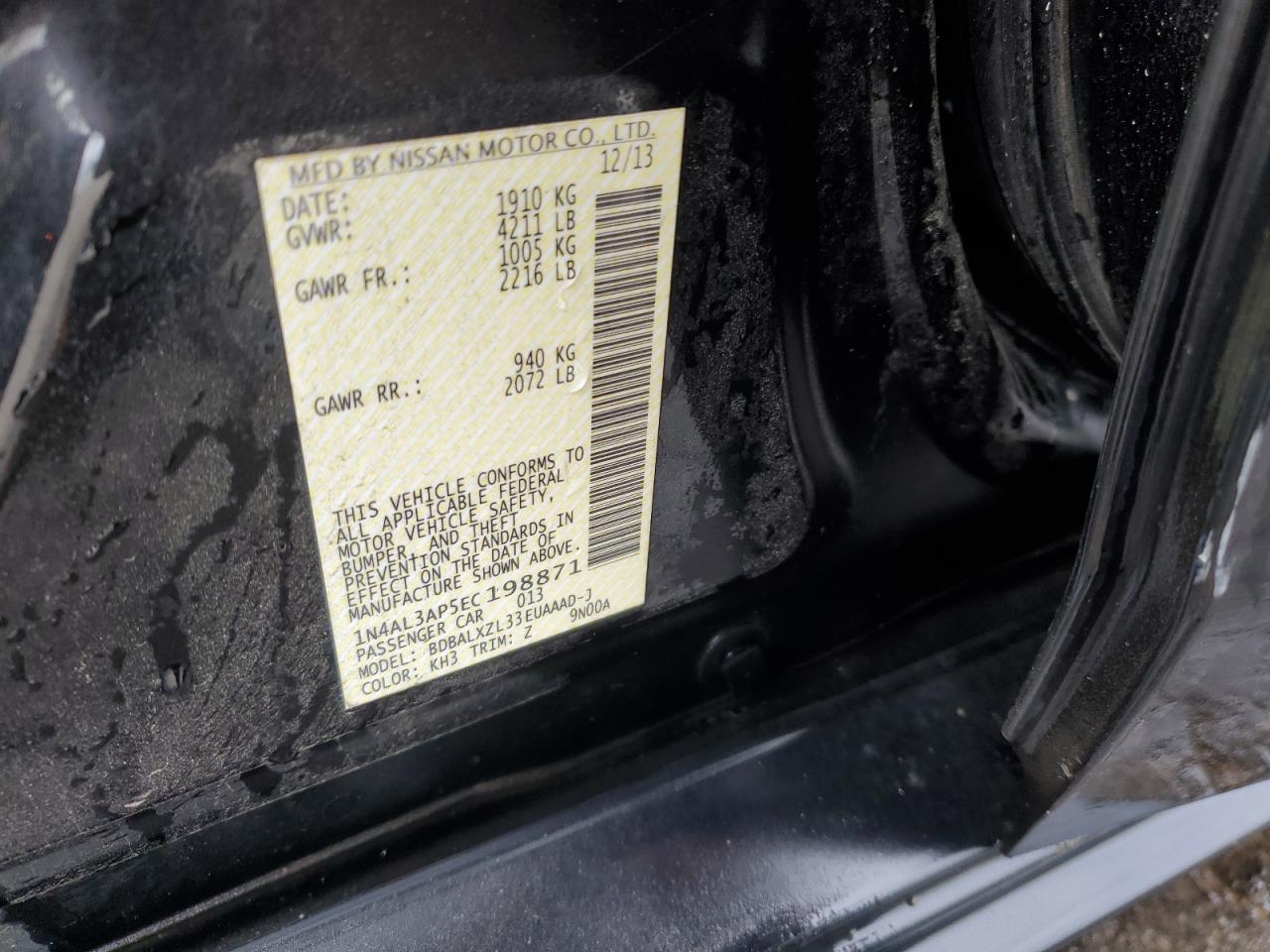 2014 Nissan Altima 2.5 VIN: 1N4AL3AP5EC198871 Lot: 93216145