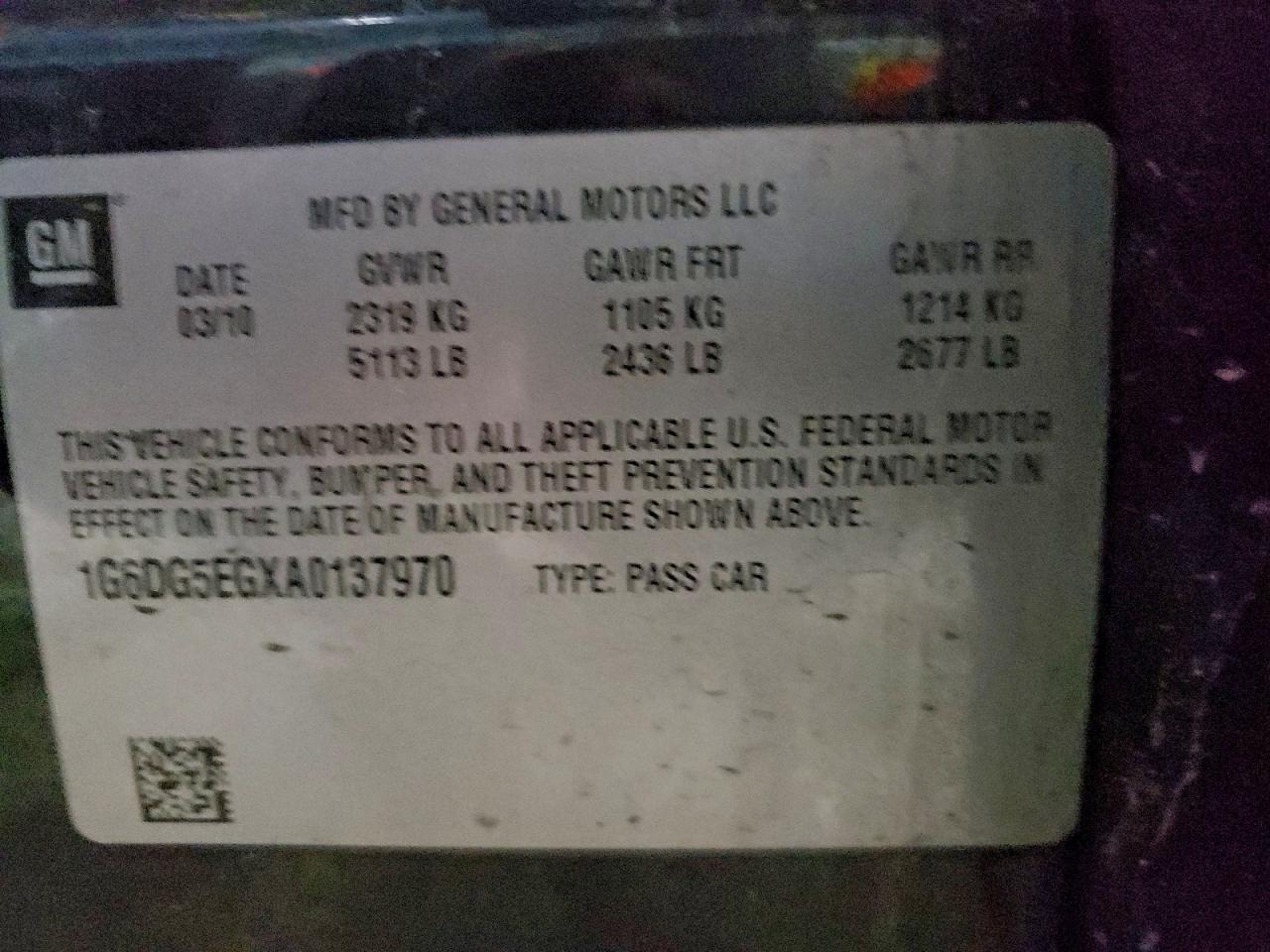 2010 Cadillac Cts Luxury Collection VIN: 1G6DG5EGXA0137970 Lot: 94428185