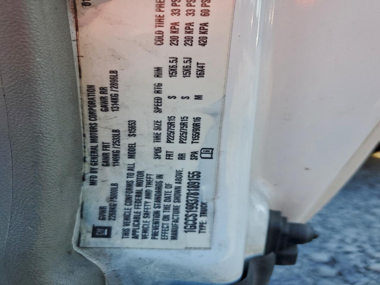 2007 Chevrolet Colorado VIN: 1GCCS199378189155 Lot: 93451195