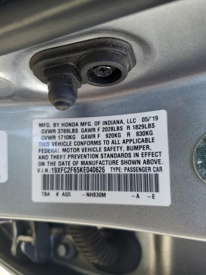 2019 Honda Civic Lx VIN: 19XFC2F65KE040626 Lot: 92001385