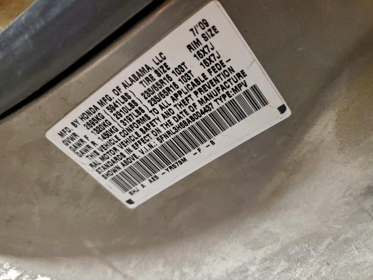 2010 Honda Odyssey Exl VIN: 5FNRL3H68AB004437 Lot: 92974165