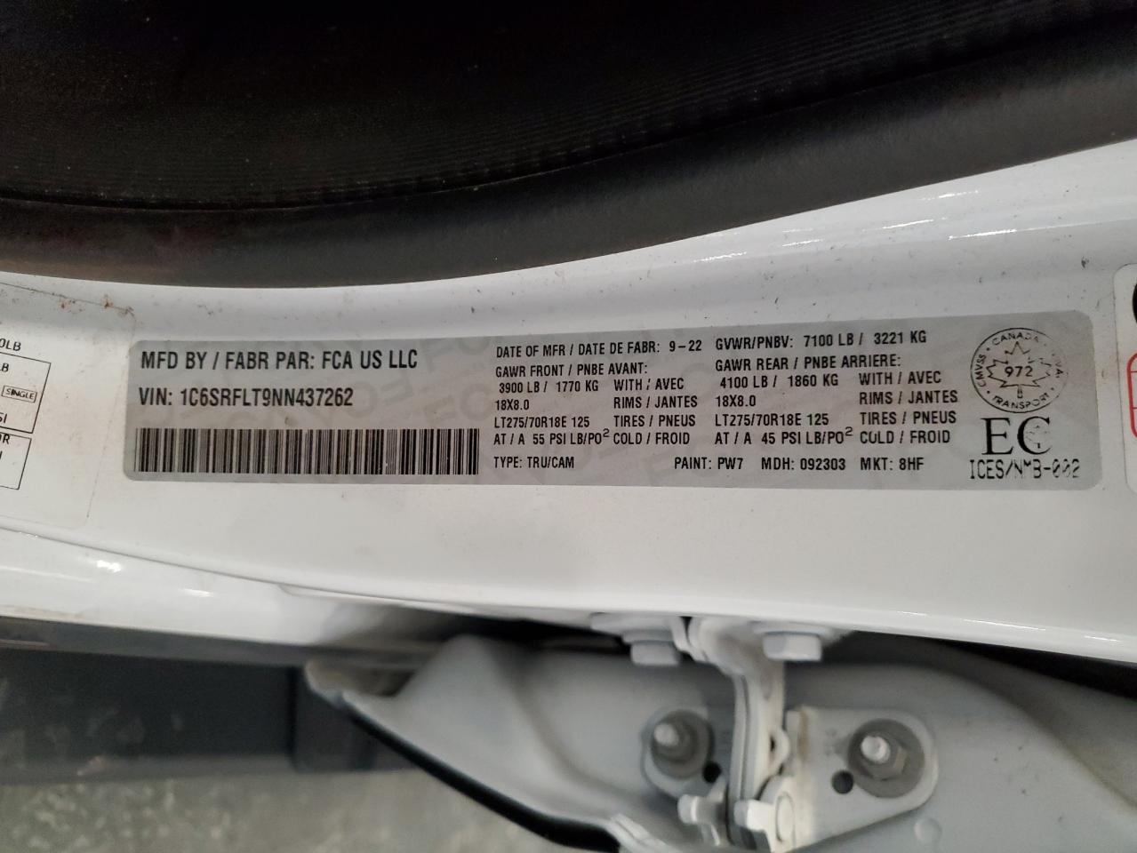 2022 Ram 1500 Rebel VIN: 1C6SRFLT9NN437262 Lot: 92834285