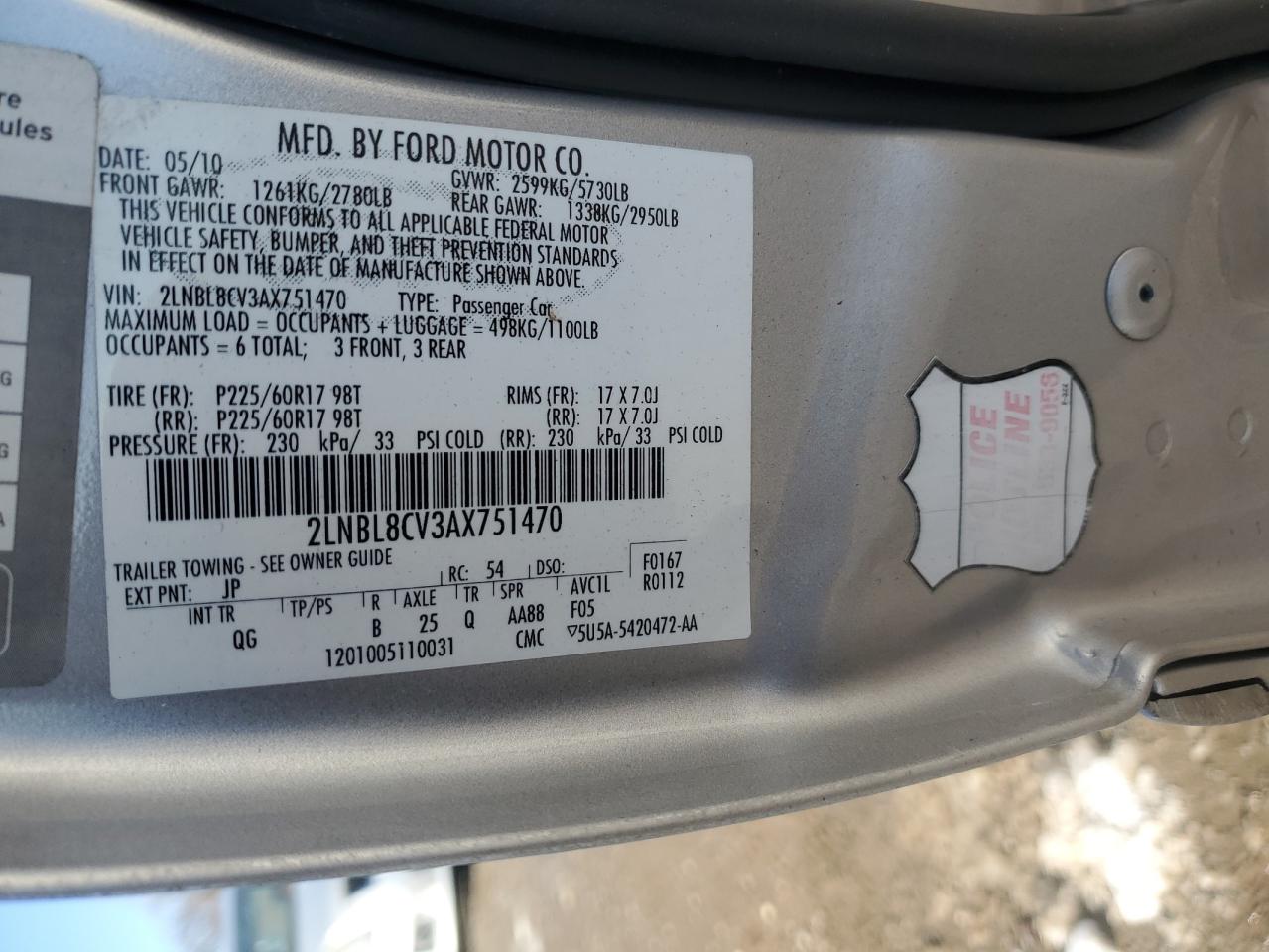 2010 Lincoln Town Car Signature Limited VIN: 2LNBL8CV3AX751470 Lot: 92371465