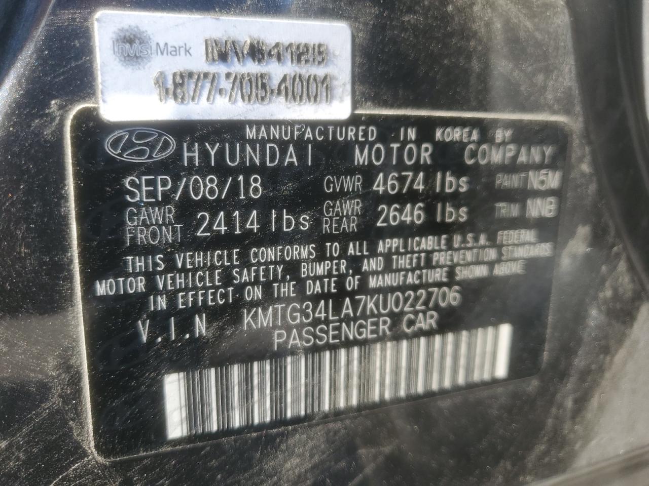 2019 Genesis G70 Elite VIN: KMTG34LA7KU022706 Lot: 90852955