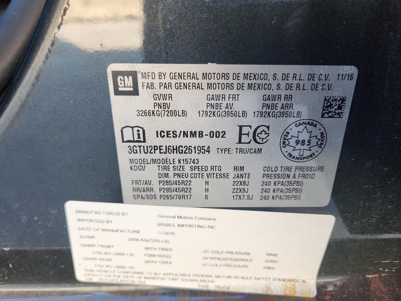 2017 GMC Sierra K1500 Denali VIN: 3GTU2PEJ6HG261954 Lot: 93471155