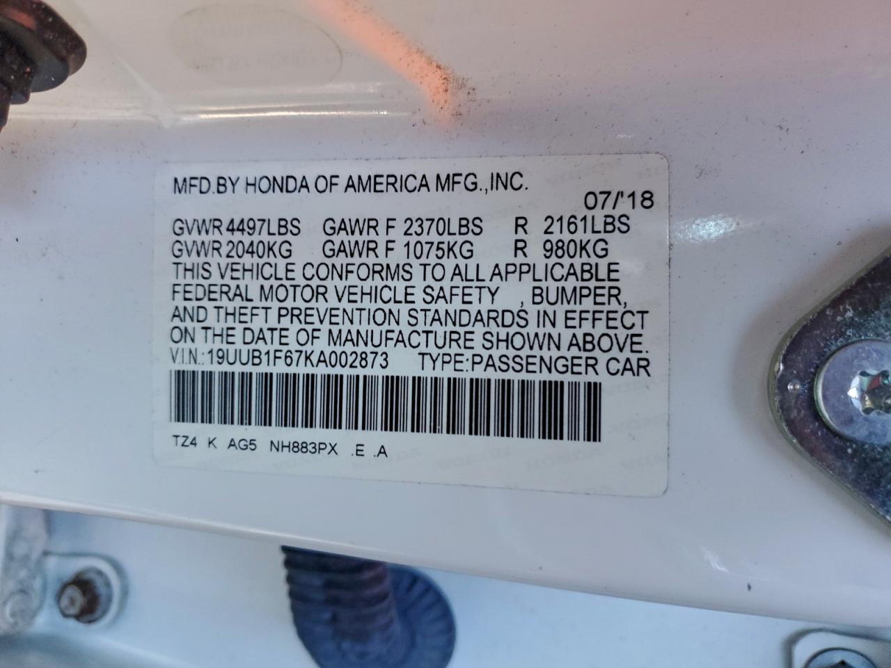 2019 Acura Tlx Technology VIN: 19UUB1F67KA002873 Lot: 94210875