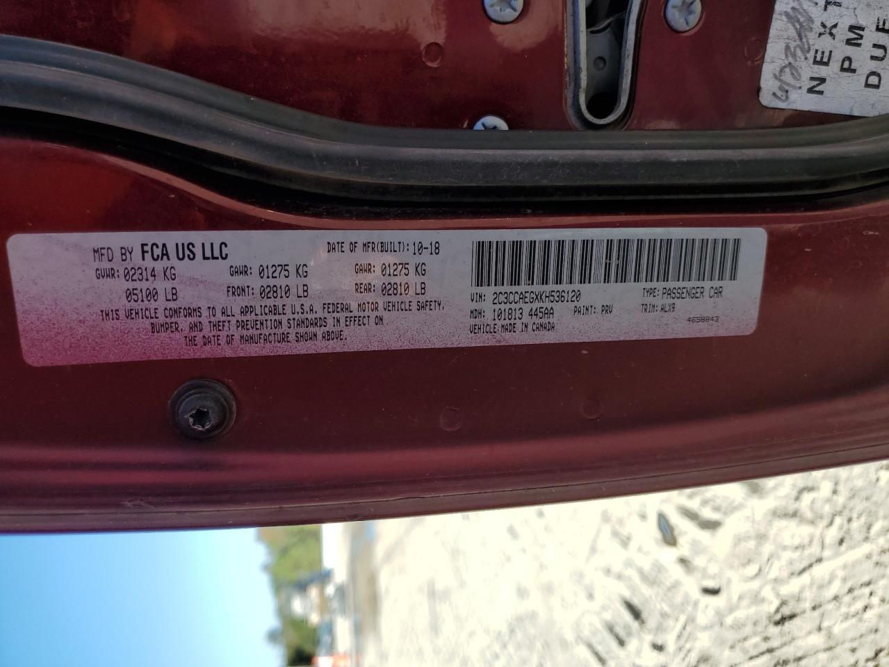 2019 Chrysler 300 Limited VIN: 2C3CCAEGXKH536120 Lot: 91907345