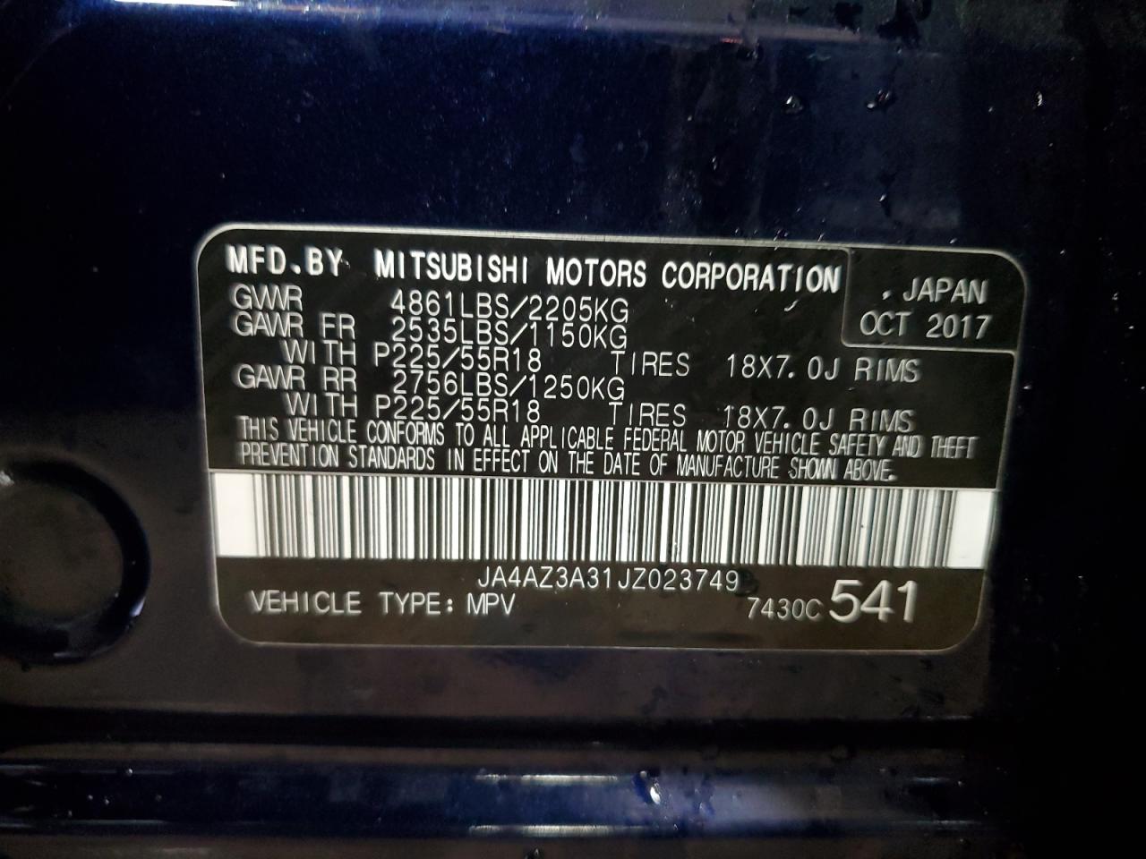 2018 Mitsubishi Outlander Se VIN: JA4AZ3A31JZ023749 Lot: 93884995