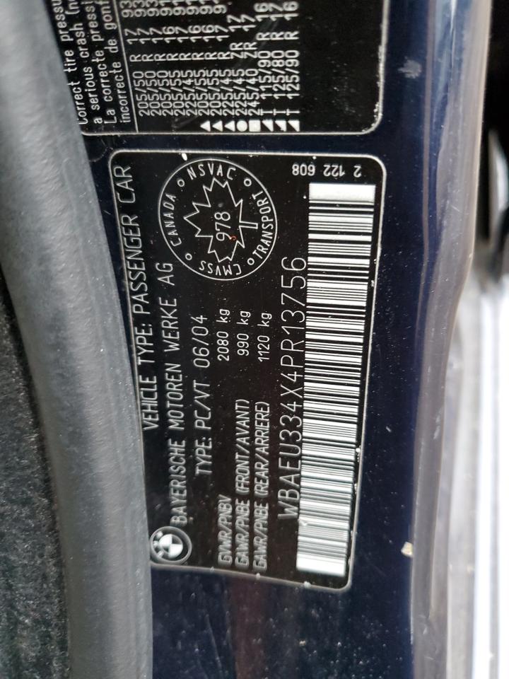 2004 BMW 325 Xi VIN: WBAEU334X4PR13756 Lot: 91996105