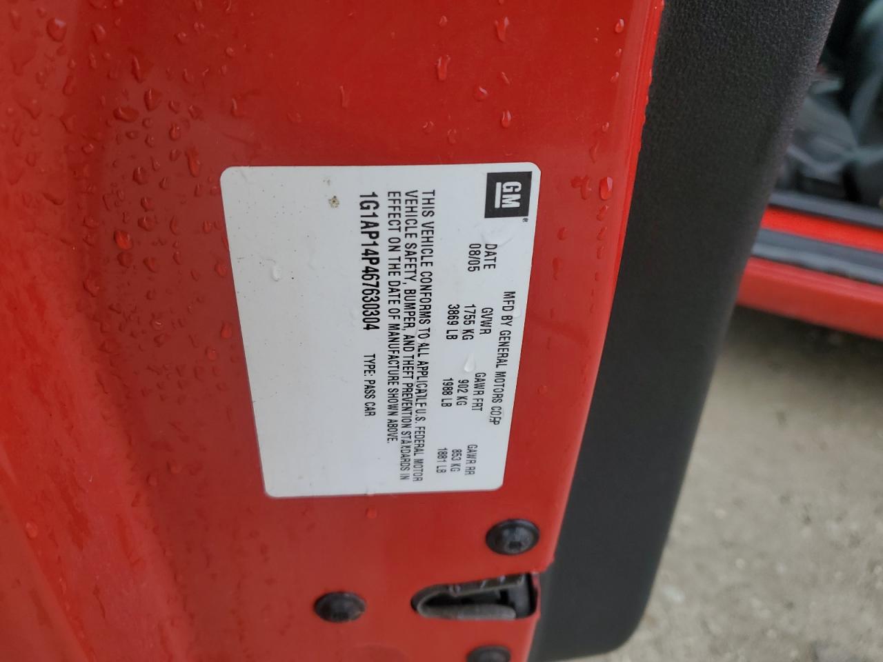 2006 Chevrolet Cobalt Ss Supercharged VIN: 1G1AP14P467630304 Lot: 93293325