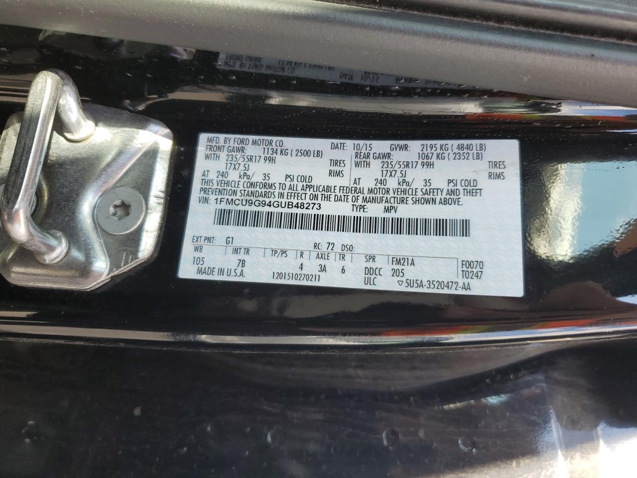 2016 Ford Escape Se VIN: 1FMCU9G94GUB48273 Lot: 93049895