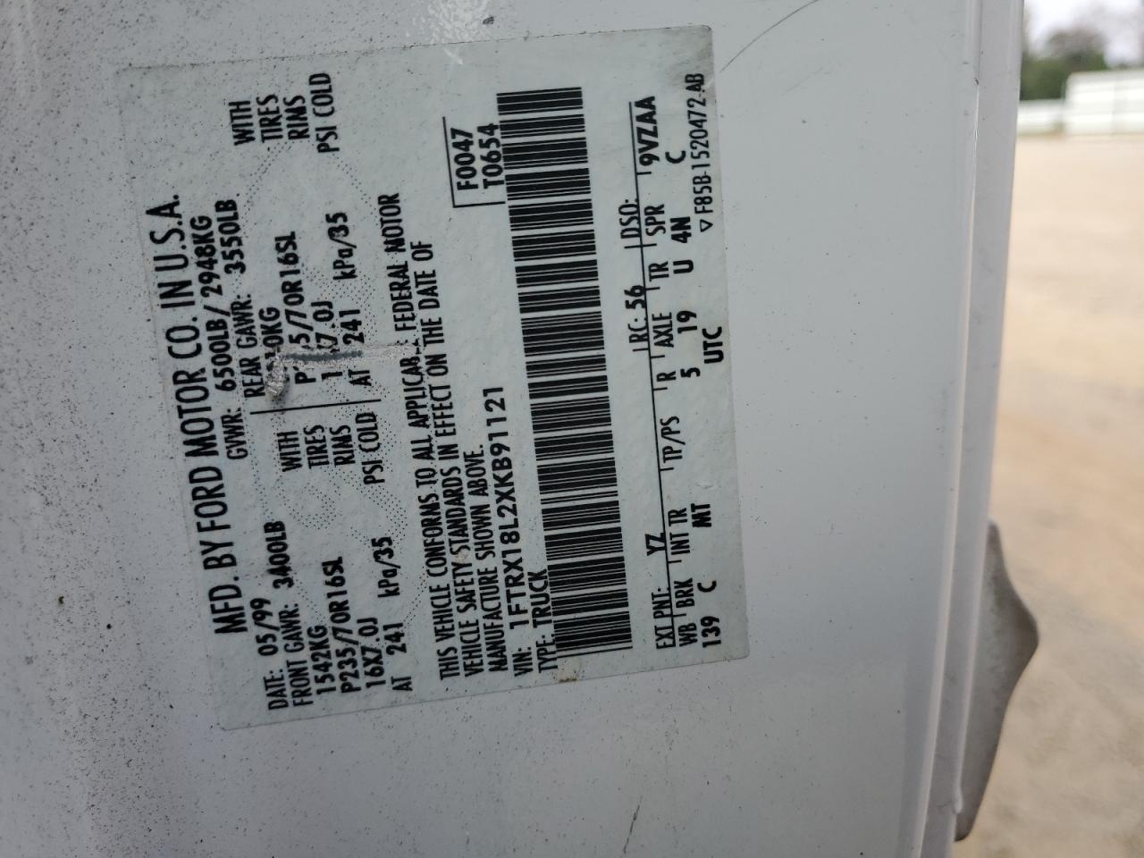 1999 Ford F150 VIN: 1FTRX18L2XKB91121 Lot: 93048635