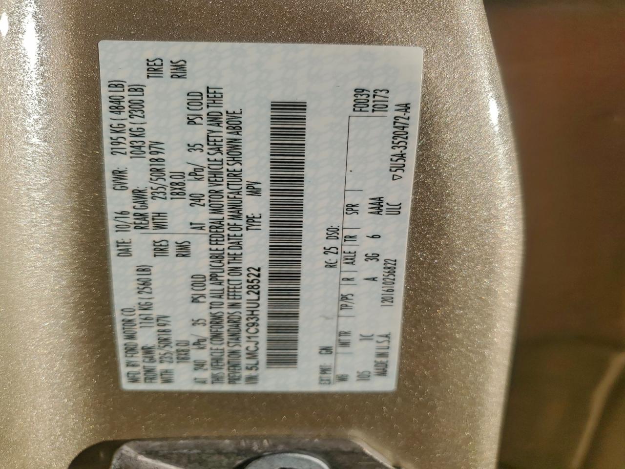 2017 Lincoln Mkc Premiere VIN: 5LMCJ1C93HUL28522 Lot: 93694475