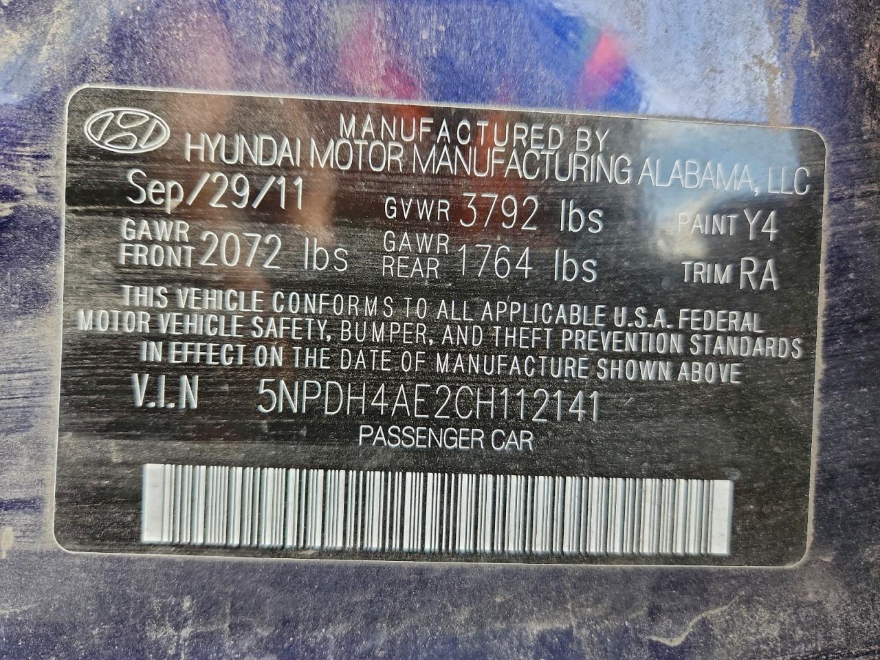 2012 Hyundai Elantra Gls VIN: 5NPDH4AE2CH112141 Lot: 91489155