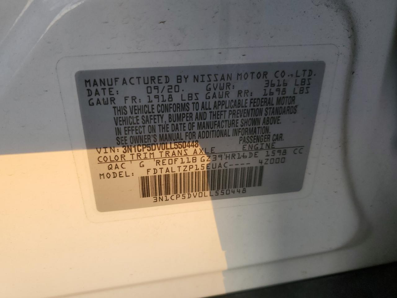 2020 Nissan Kicks Sr VIN: 3N1CP5DV0LL550448 Lot: 92358785