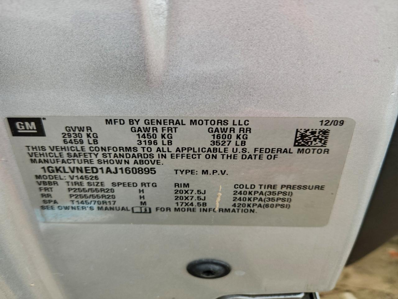 2010 GMC Acadia Slt-2 VIN: 1GKLVNED1AJ160895 Lot: 93474195