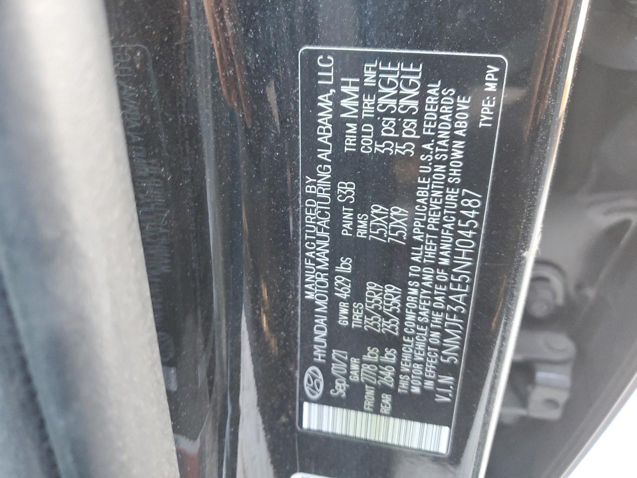 2022 Hyundai Tucson Sel VIN: 5NMJF3AE5NH045487 Lot: 92594445