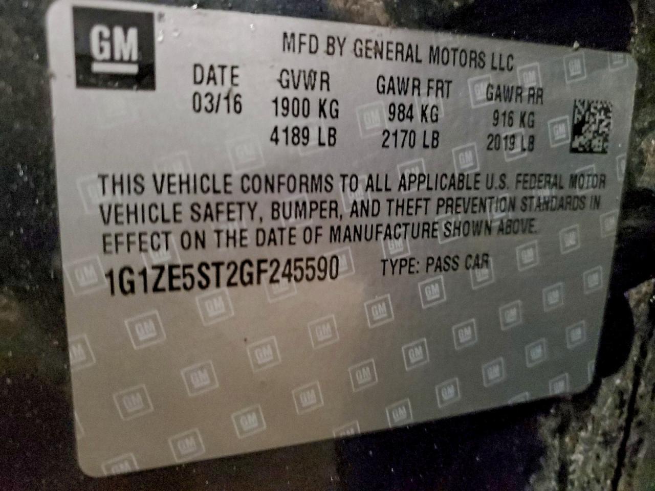 2016 Chevrolet Malibu Lt VIN: 1G1ZE5ST2GF245590 Lot: 94062585