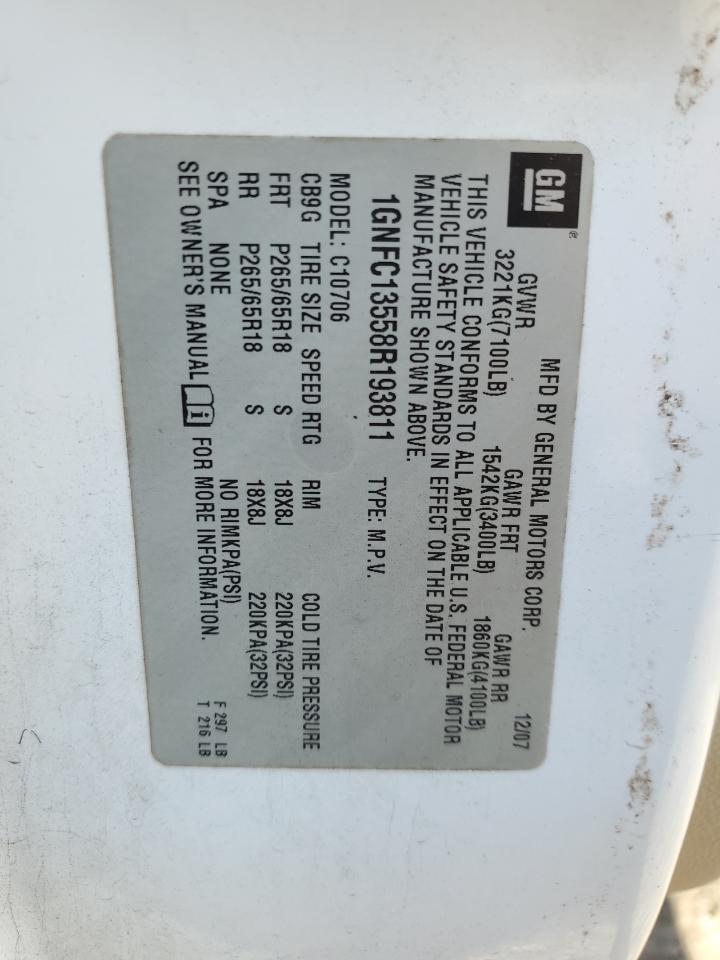 2008 Chevrolet Tahoe C1500 Hybrid VIN: 1GNFC13558R193811 Lot: 91321945