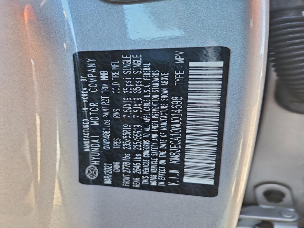 2022 Hyundai Tucson Limited VIN: KM8JECA10NU014698 Lot: 93648845