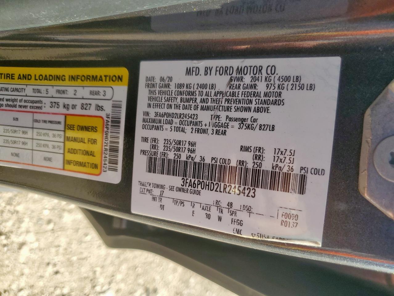 2020 Ford Fusion Se VIN: 3FA6P0HD2LR245423 Lot: 90727565