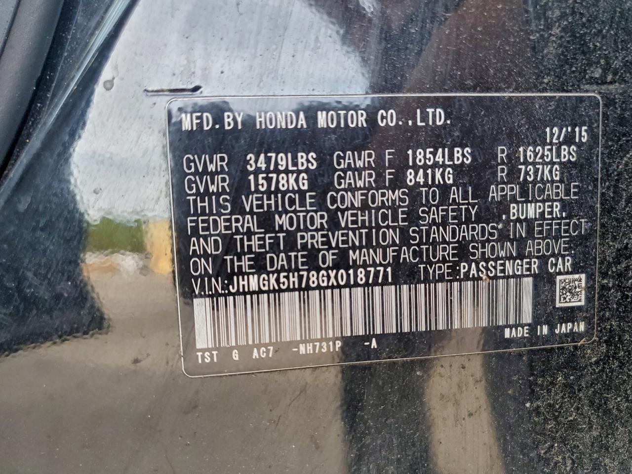 2016 Honda Fit Ex VIN: JHMGK5H78GX018771 Lot: 94687505