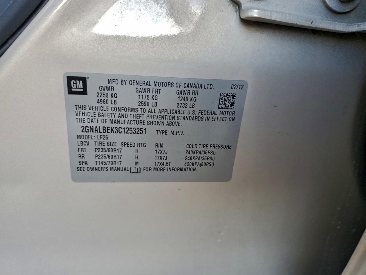 2012 Chevrolet Equinox Ls VIN: 2GNALBEK3C1253251 Lot: 94608285