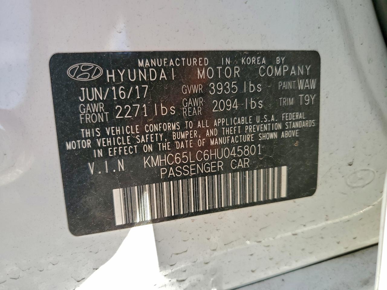 2017 Hyundai Ioniq Blue VIN: KMHC65LC6HU045801 Lot: 94481915