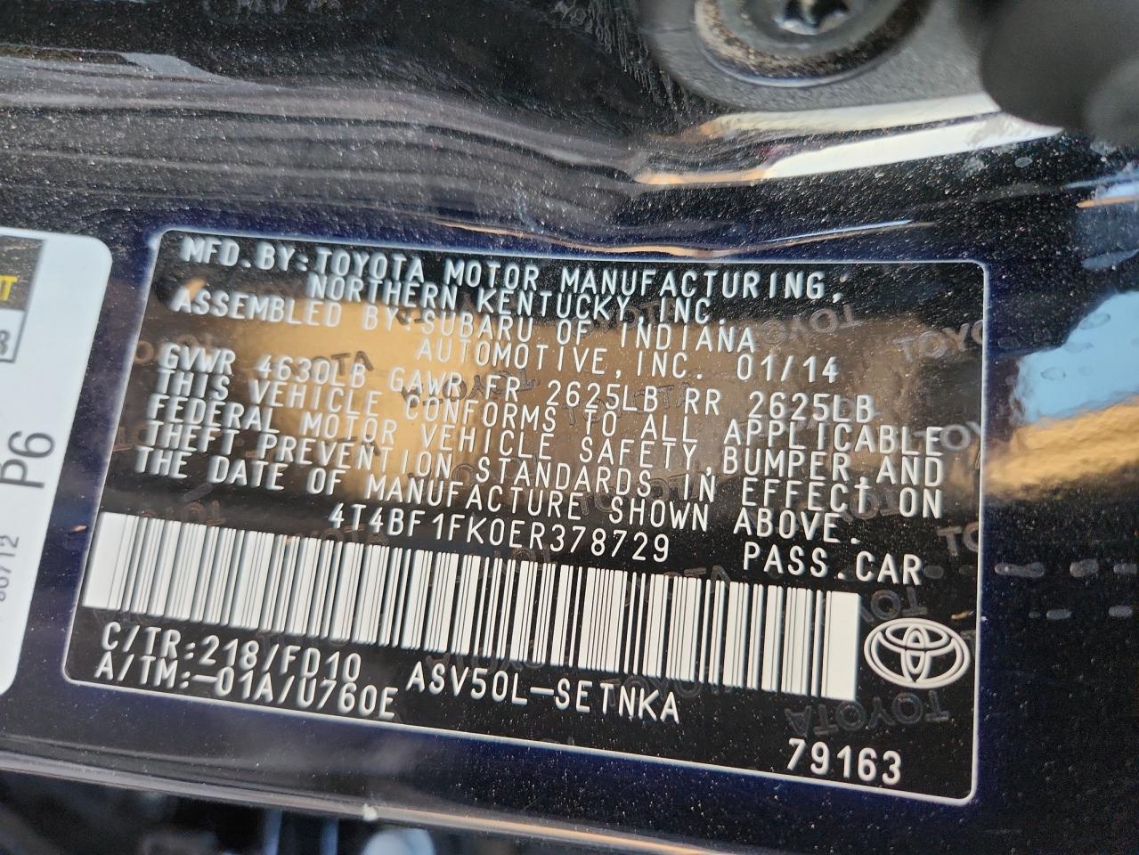 2014 Toyota Camry L VIN: 4T4BF1FK0ER378729 Lot: 91847475