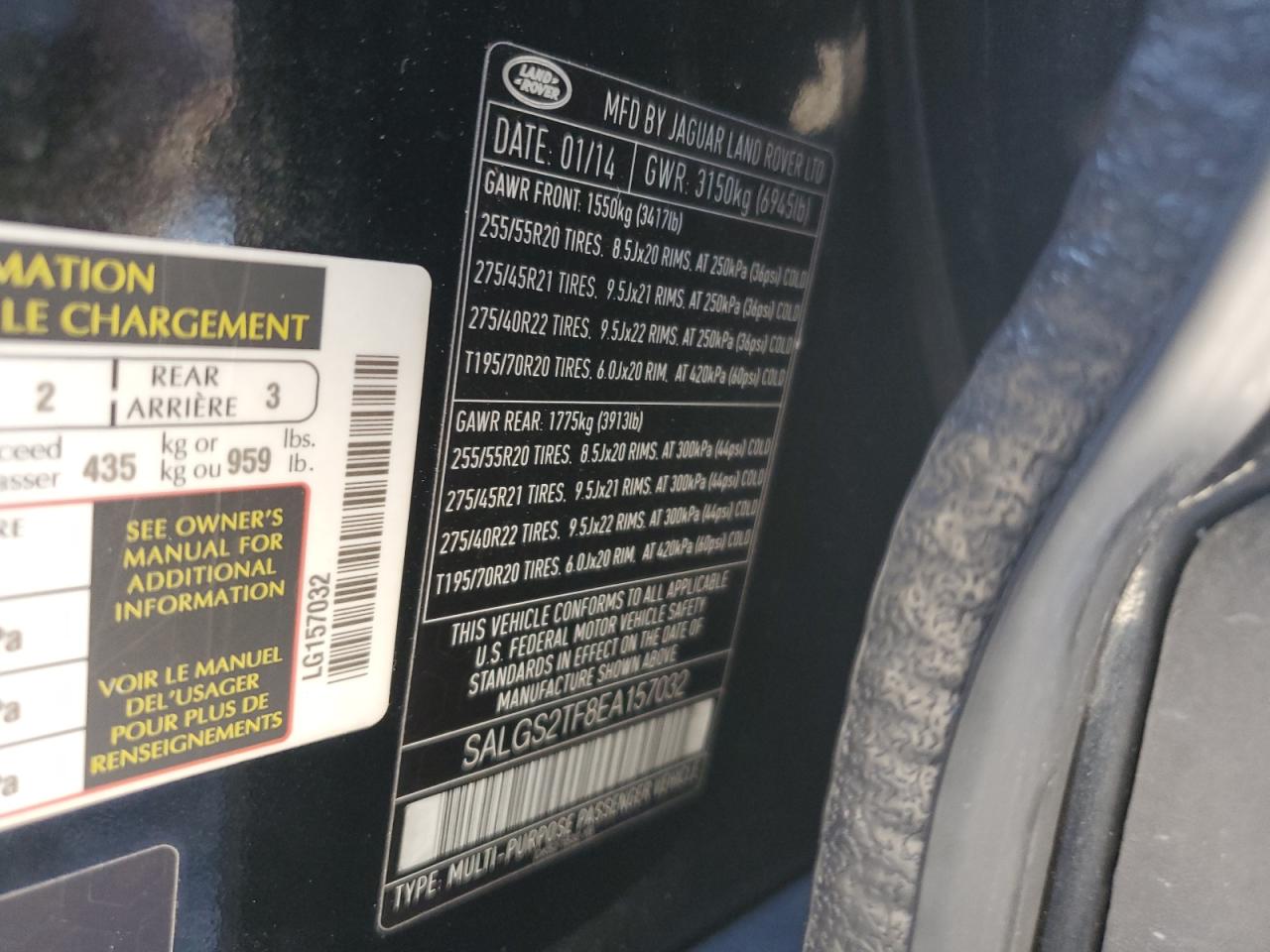 2014 Land Rover Range Rover Supercharged VIN: SALGS2TF8EA157032 Lot: 91779375