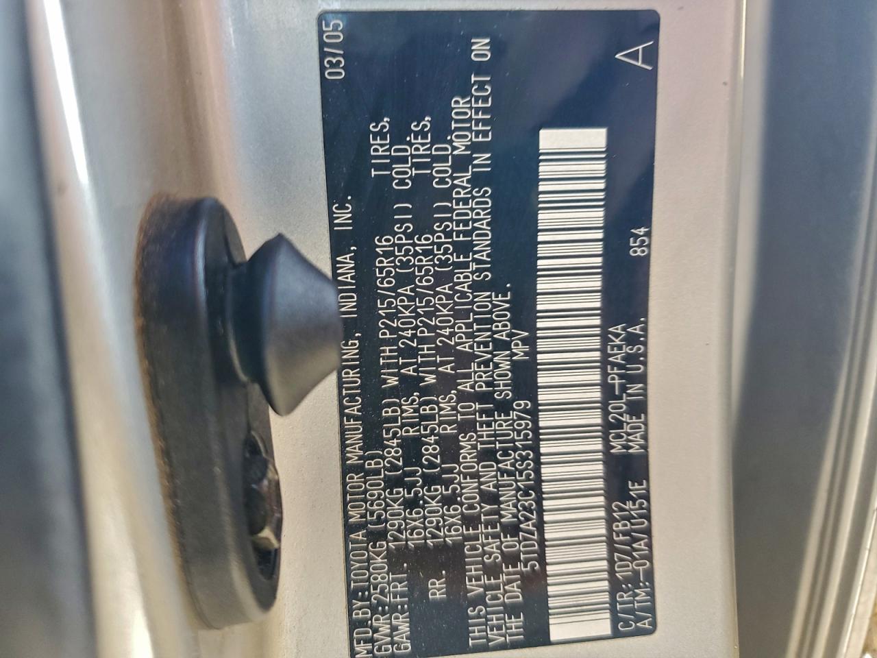 2005 Toyota Sienna Ce VIN: 5TDZA23C15S315979 Lot: 92664625