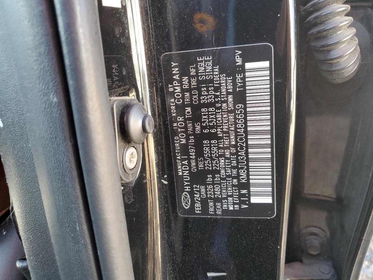 2012 Hyundai Tucson Gls VIN: KM8JU3AC2CU486659 Lot: 93099705