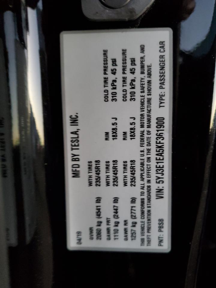 2019 Tesla Model 3 VIN: 5YJ3E1EA5KF361900 Lot: 92759425