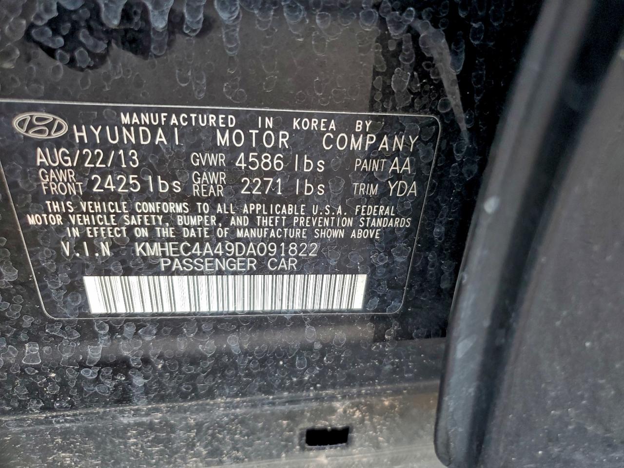 2013 Hyundai Sonata Hybrid VIN: KMHEC4A49DA091822 Lot: 94814065